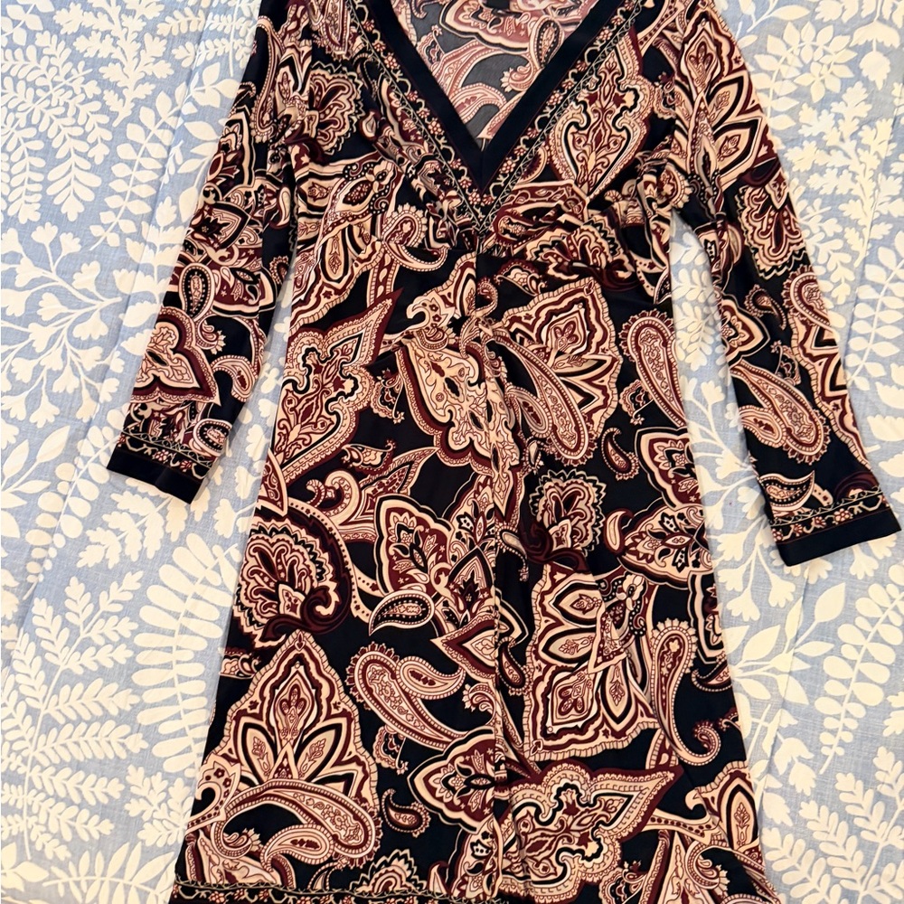 INC International Concepts Black and Cream Paisley Dress